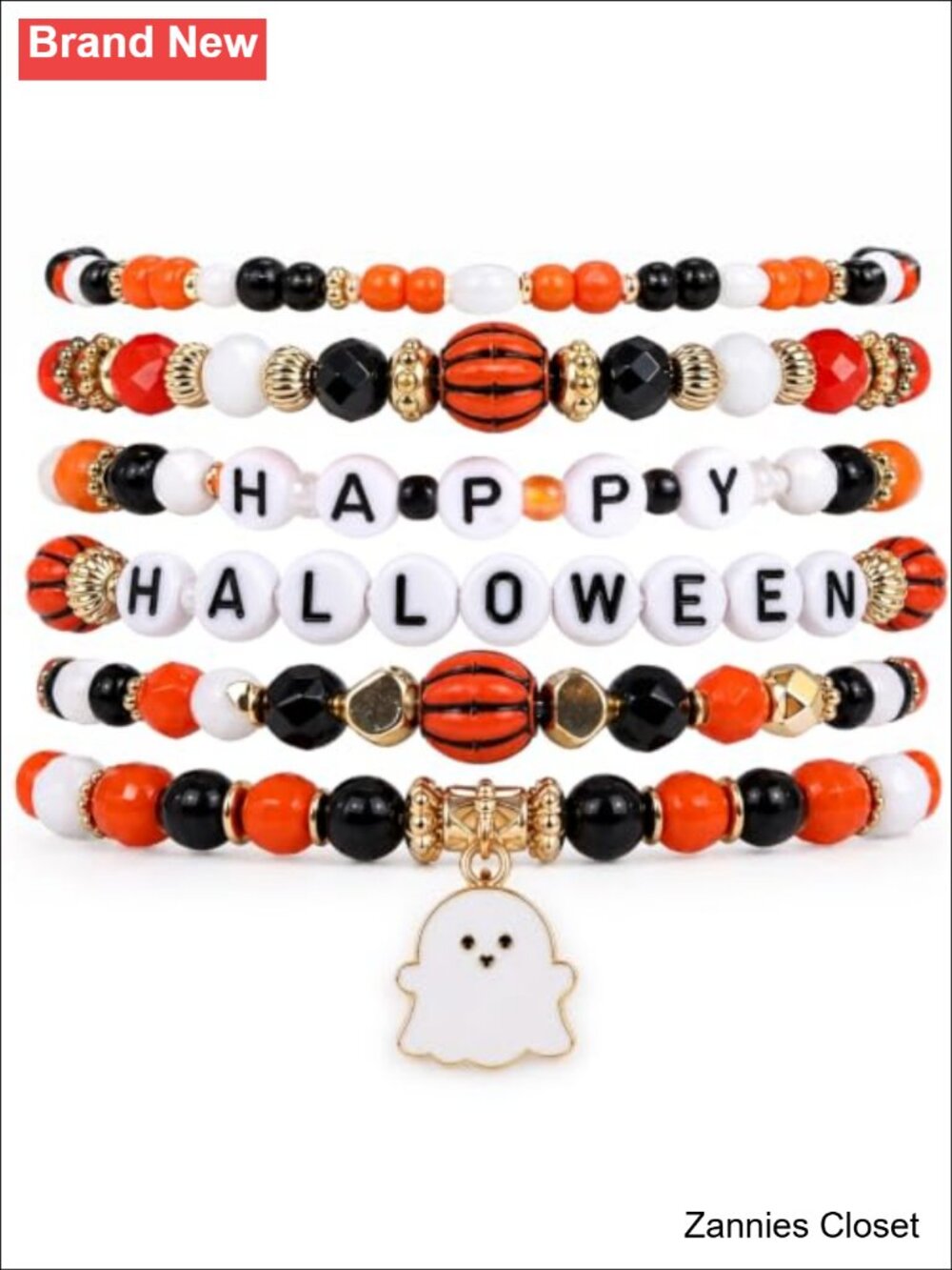 👻 Halloween Bracelets for Women 6 Pc Stackable Beaded Bracelet Set